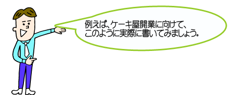 例えばケーキ屋さんならこんな風に実際に書いてみましょう